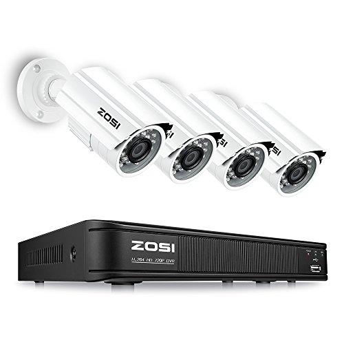 ZOSI SMART HOME 720P SECURITY CAMERA SYSTEM, 4 WEATHERPROOF HD 720P
