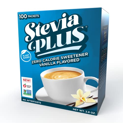 STEVIA PLUS ZERO CALORIE SWEETENER, VANILLA PACKETS, 100CT BOX GTIN