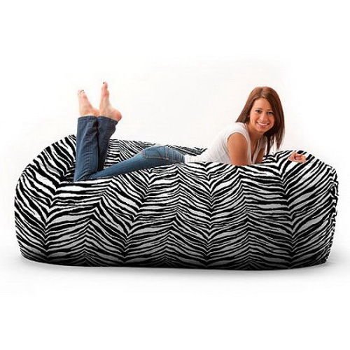 BEAN BAG LOUNGER FUF 6' FOAM OVERSIZE LARGE SOFA CHAIR BED COLOR ZEBRA