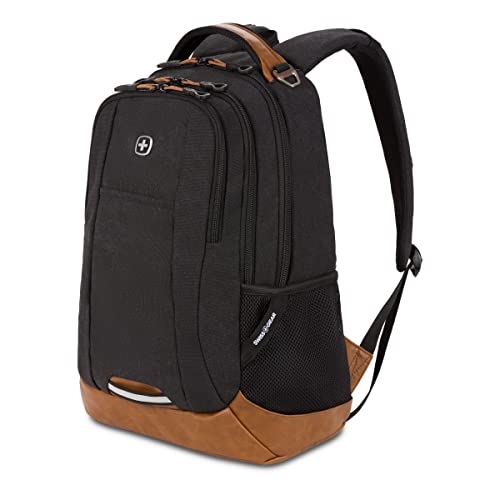 SWISSGEAR CECIL 5505 LAPTOP BACKPACK, BLACK CANVAS/BROWN, 18INCH