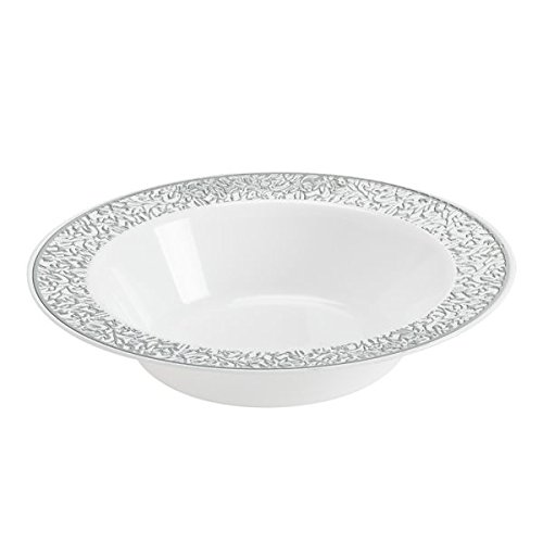 LACE COLLECTION, 40 PACK PREMIUM CHINA LIKE WHITE/SILVER PLASTIC SOUP