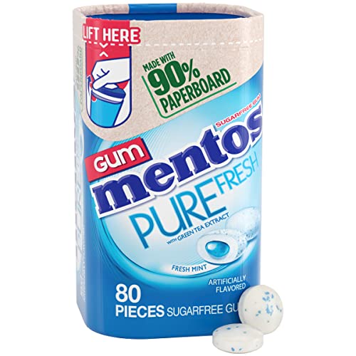 MENTOS PURE FRESH SUGARFREE CHEWING GUM WITH XYLITOL, FRESH MINT, IN A
