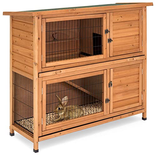 DKLGG 2 STORY RABBIT HUTCH, WOODEN SMALL ANIMAL HOUSES HABITATS WITH