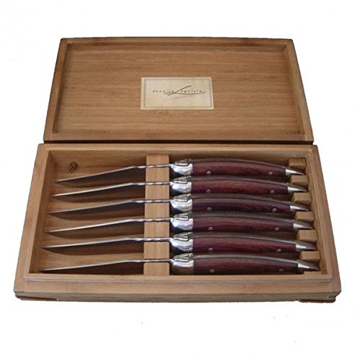 LAGUIOLE FRANCE, JEAN NERON SET OF 6 STEAK KNIVES WITH BROWN HANDLES IN