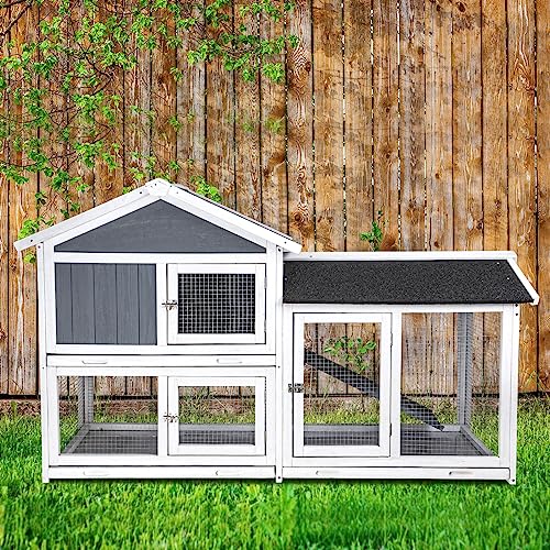 LIFEAND 56.7L DELUXE MULTILEVEL RABBIT HUTCH WITH WEATHERPROOF DESIGN AND EASY CLEANING, IDEAL