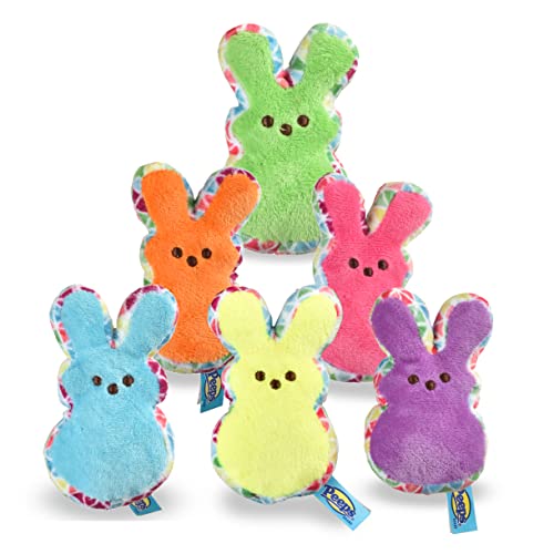 PEEPS 4 PATTERN PLUSH BUNNY SQUEAKER TOY FOR DOGS IN ASSORTED COLORS