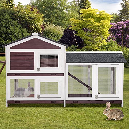 EMKK 62”RABBIT HUTCH INDOOR, RABBIT CAGE OUTDOOR ON RUN, BUNNY HUTCH