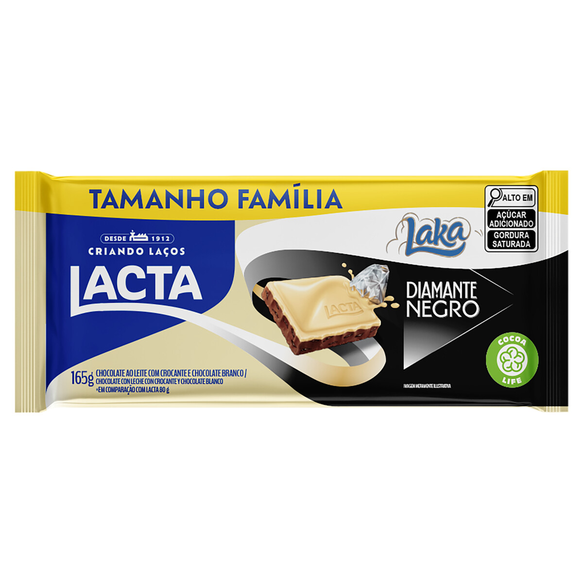 CHOCOLATE AO LEITE E BRANCO LACTA LAKA + DIAMANTE NEGRO PACOTE 165G