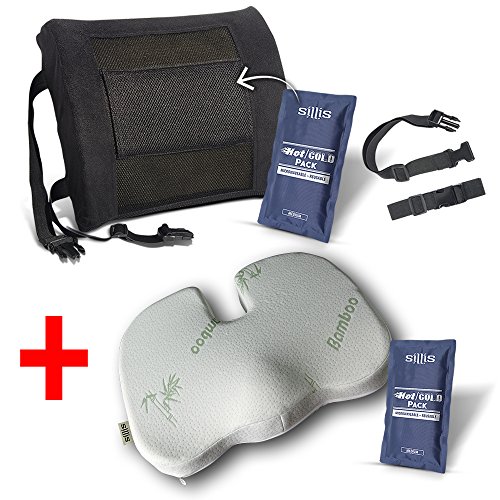 SILLIS LOWER BACK PAIN PILLOW + TAILBONE SEAT CUSHION + REUSABLE