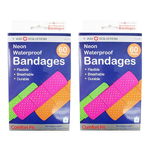 120 NEON ADHESIVE BANDAID WATERPROOF BANDAGES STRIP 3/4 KIDS CHILDREN