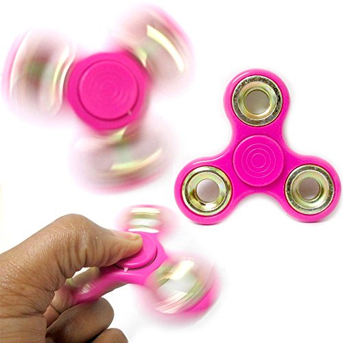 3 PINK FIDGET SPINNER GOLD RIM TOY EDC HAND FINGER DESK FOCUS ADHD KIDS