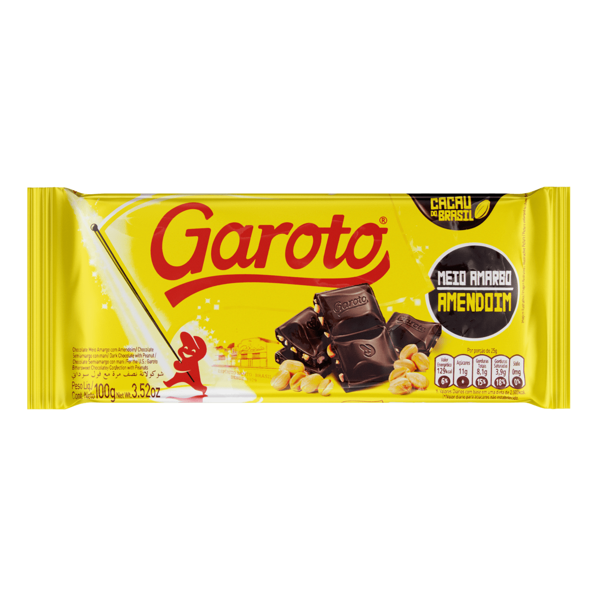 CHOCOLATE MEIO AMARGO COM AMENDOIM GAROTO PACOTE 100G GTIN/EAN/UPC