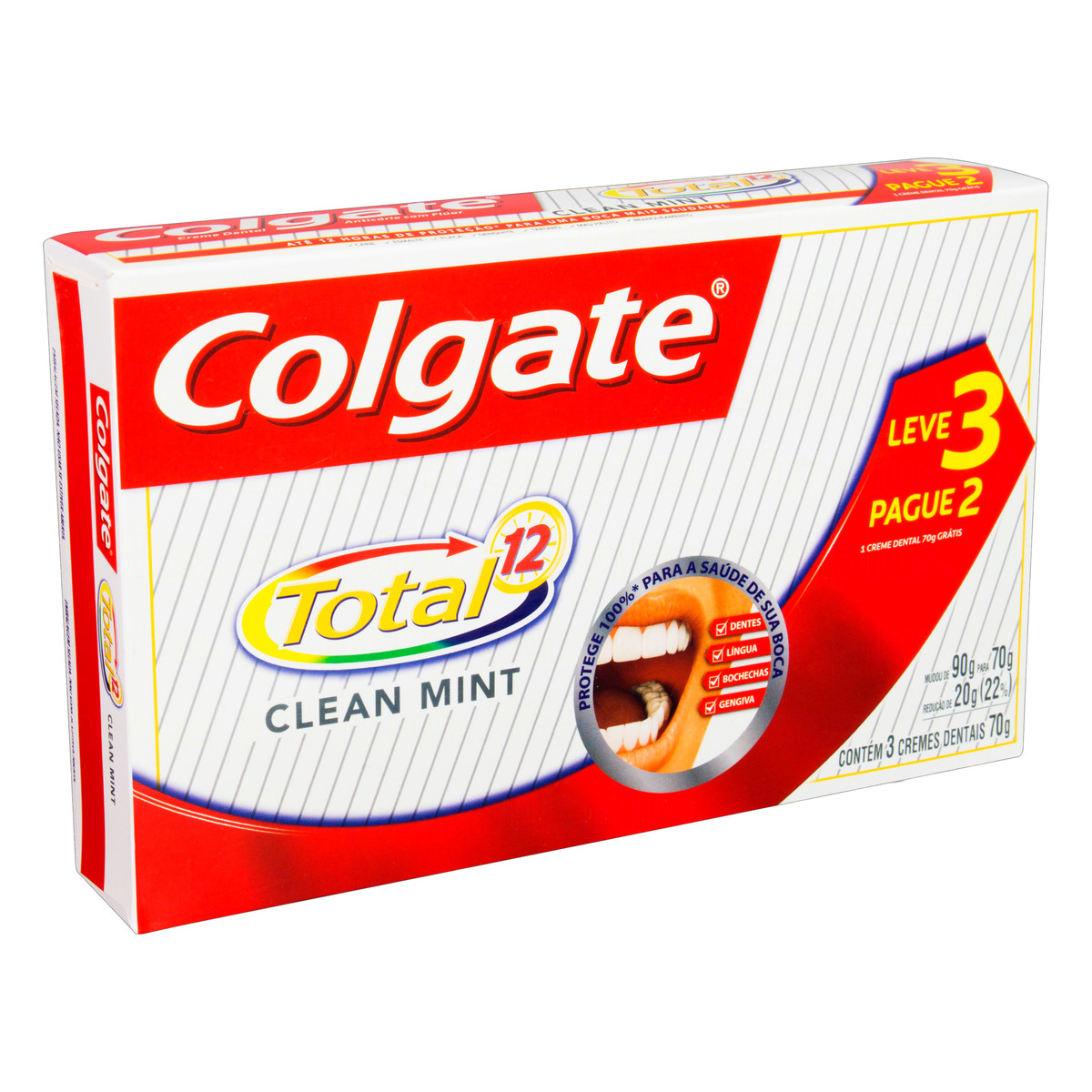 PACK CREME DENTAL CLEAN MINT COLGATE TOTAL 12 CAIXA 70G CADA LEVE 3