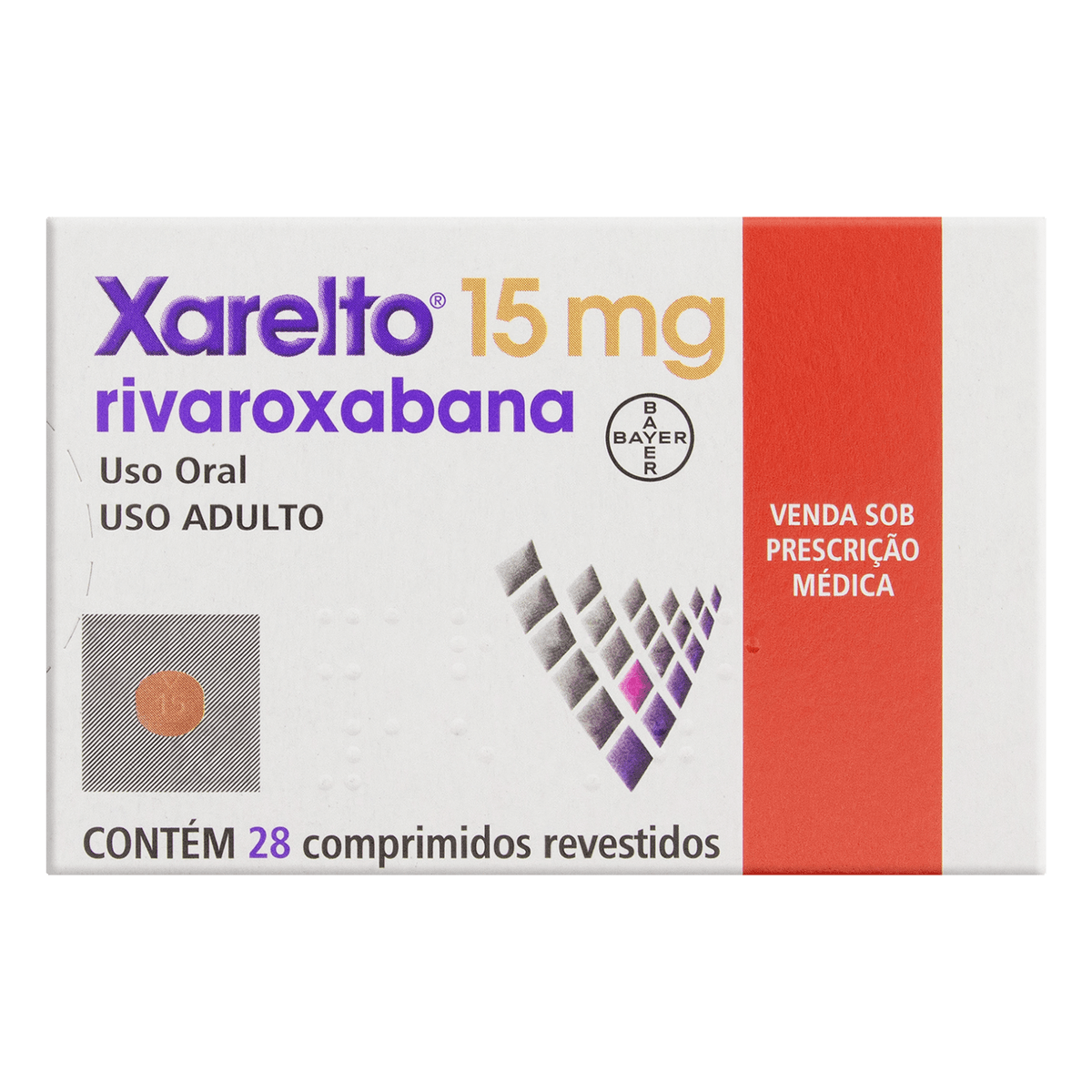 XARELTO 15MG BAYER CAIXA 28 COMPRIMIDOS REVESTIDOS GTIN/EAN/UPC 7891106907019 Cadastro de