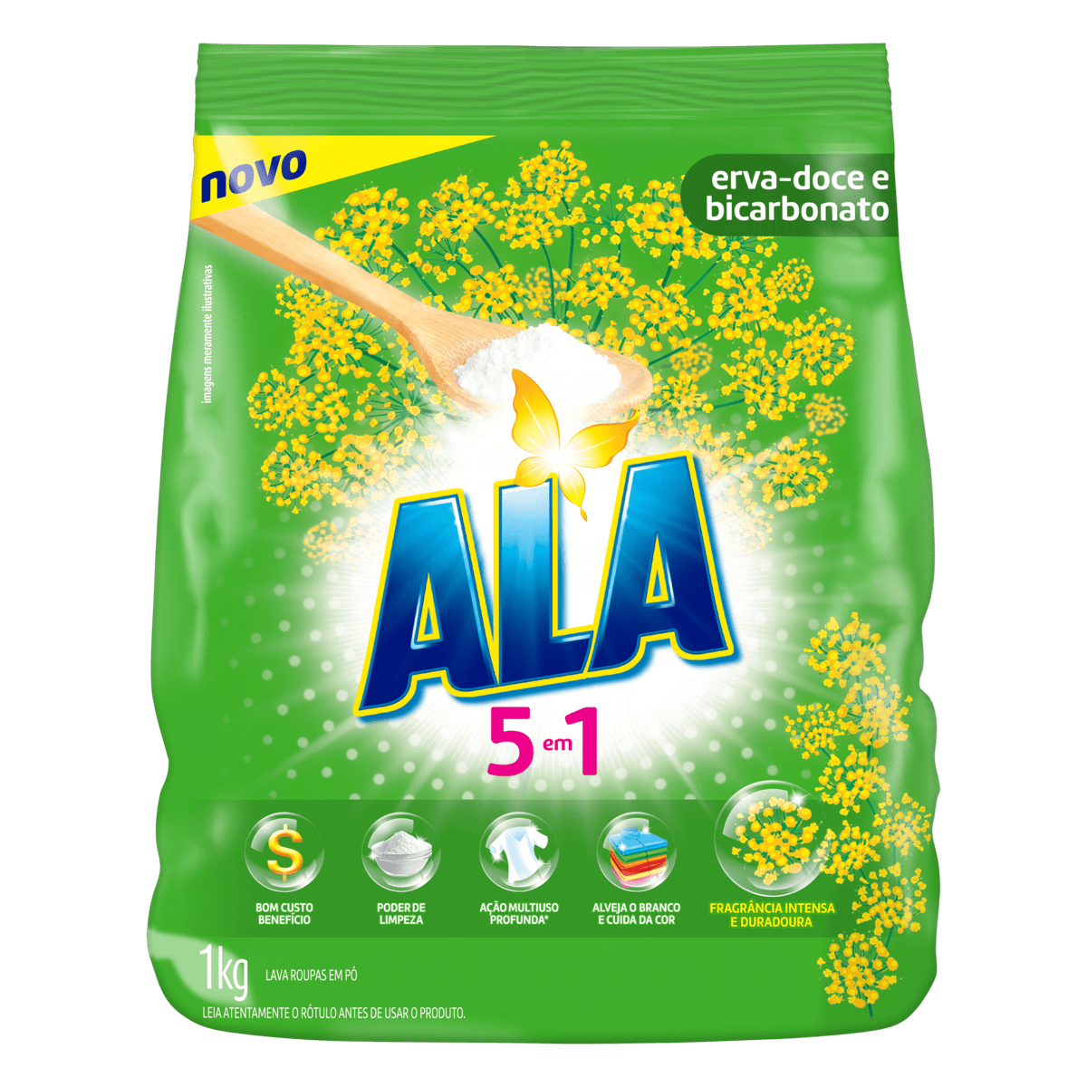 LAVAROUPAS EM PÓ ERVADOCE E BICARBONATO ALA PACOTE 1KG GTIN/EAN/UPC