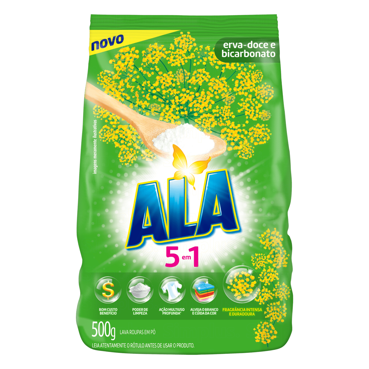 LAVAROUPAS EM PÓ ERVADOCE E BICARBONATO ALA PACOTE 500G GTIN/EAN