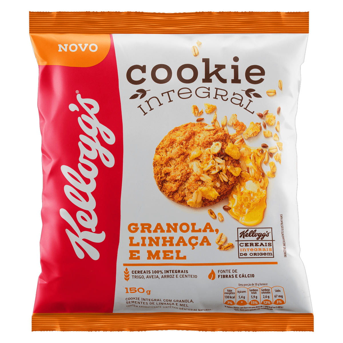 BISCOITO COOKIE INTEGRAL GRANOLA, LINHAÇA E MEL KELLOGGS PACOTE 150G