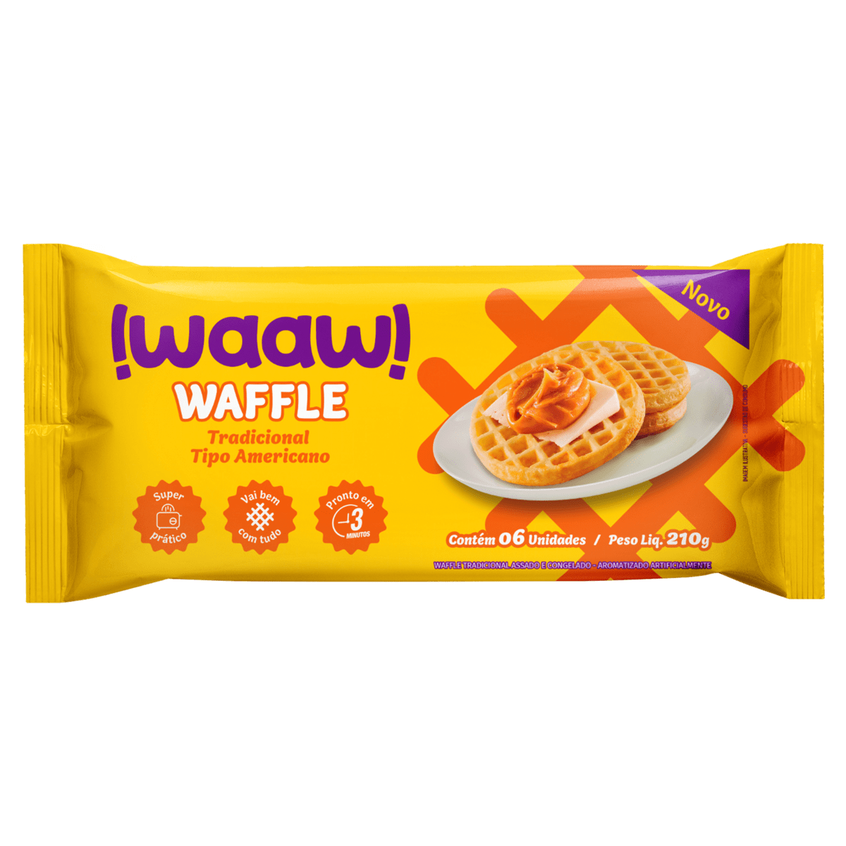 WAFFLE CONGELADO TRADICIONAL !WAAW! PACOTE 210G 6 UNIDADES GTIN/EAN