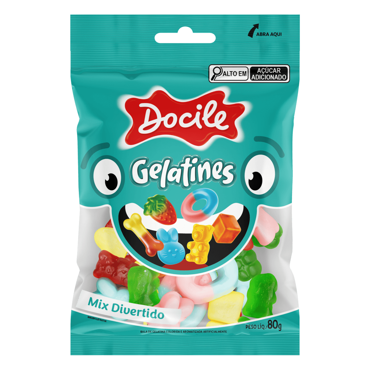 BALA DE GELATINA MIX DIVERTIDO DOCILE GELATINES PACOTE 80G GTIN/EAN