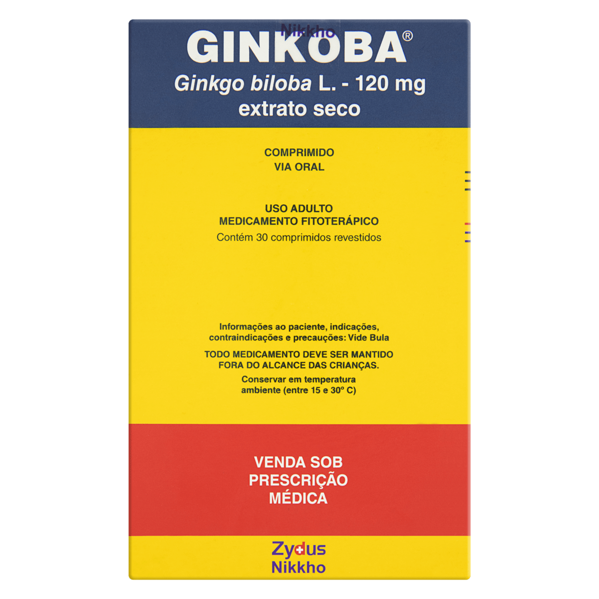 GINKOBA 120MG ZYDUS NIKKHO CAIXA 30 COMPRIMIDOS REVESTIDOS GTIN/EAN
