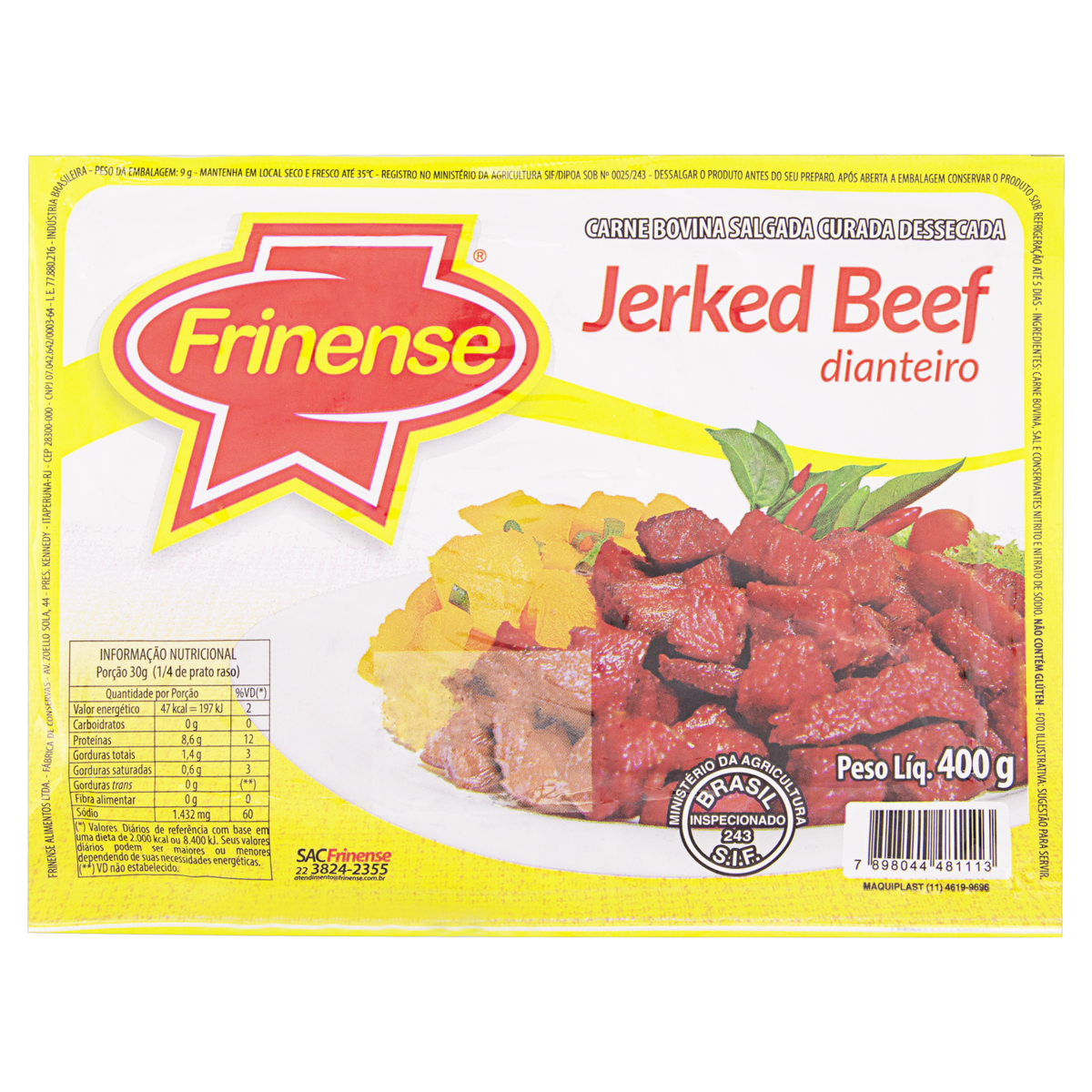 DIANTEIRO BOVINO JERKED BEEF FRINENSE 400G GTIN/EAN/UPC 7898044481113