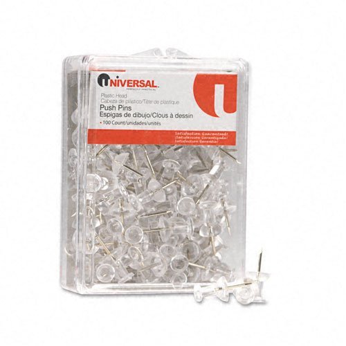 COLORED PUSH PINS, PLASTIC, CLEAR, 3/8'', 100/PACK BY UNIVERSALÃ'Â