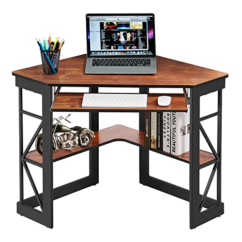 VECELO CORNER COMPUTER DESK WRITING SMOOTH KEYBOARD TRAY & STORAGE