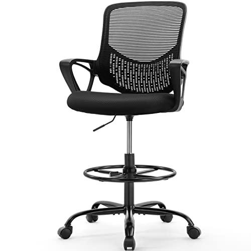 AFO MIDBACK MESH TALL DRAFTING STOOL OFFICE CHAIRS WITH ARMREST FOR