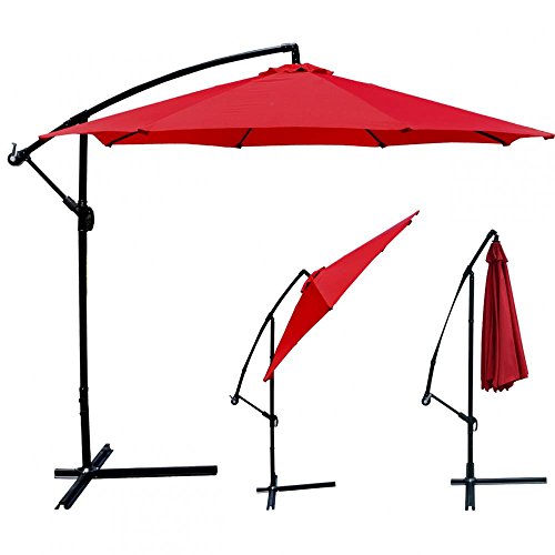 RED PATIO UMBRELLA OFFSET 10' HANGING UMBRELLA OUTDOOR MARKET UMBRELLA