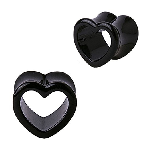 PLUGS 0G ACRYLIC BLACK HEART TUNNEL 8MM GAUGES PLUGS 0 GAUGE (2 PIECES