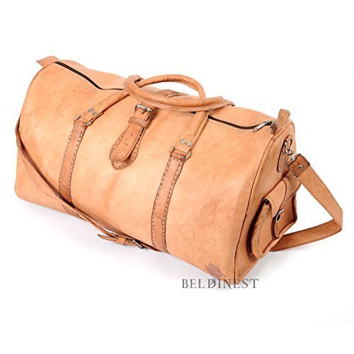 MOROCCAN NATURAL LEATHER DUFFEL BAG, HANDMADE TRAVEL DUFFEL BAG GTIN