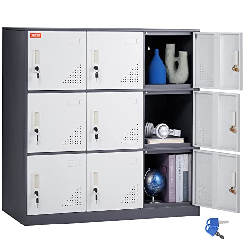 VEVOR METAL LOCKER FOR EMPLOYEES, 9 DOORS STORAGE WITH CARD