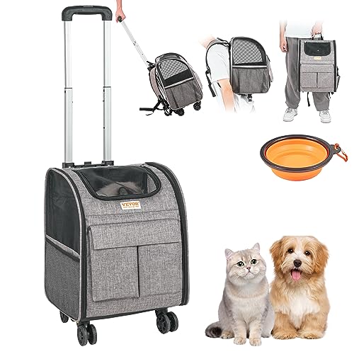 VEVOR DOG CARRIER BACKPACK ROLLING CAT BACKPACKS CARRIER WITH WHEELS, FOLDABLE WHEELED PET