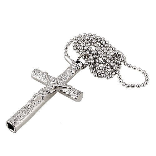 YIBUY SILVER CHROME PLATED PEARL DRUM KEY JESUS CHRIST CROSS WITH LONG