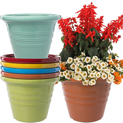 6 PACK LARGE PLASTIC OUTDOOR RESIN PLANTERS NURSERY GARDEN GROWING POT