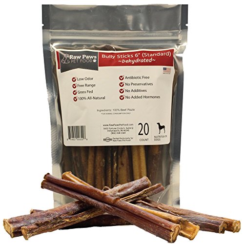 RAW PAWS PET PREMIUM 6INCH BULLY STICKS FOR DOGS, 20COUNT PACKED IN