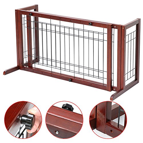 PET FENCE GATE FREE STANDING ADJUSTABLE DOG GATE INDOOR SOLID WOOD