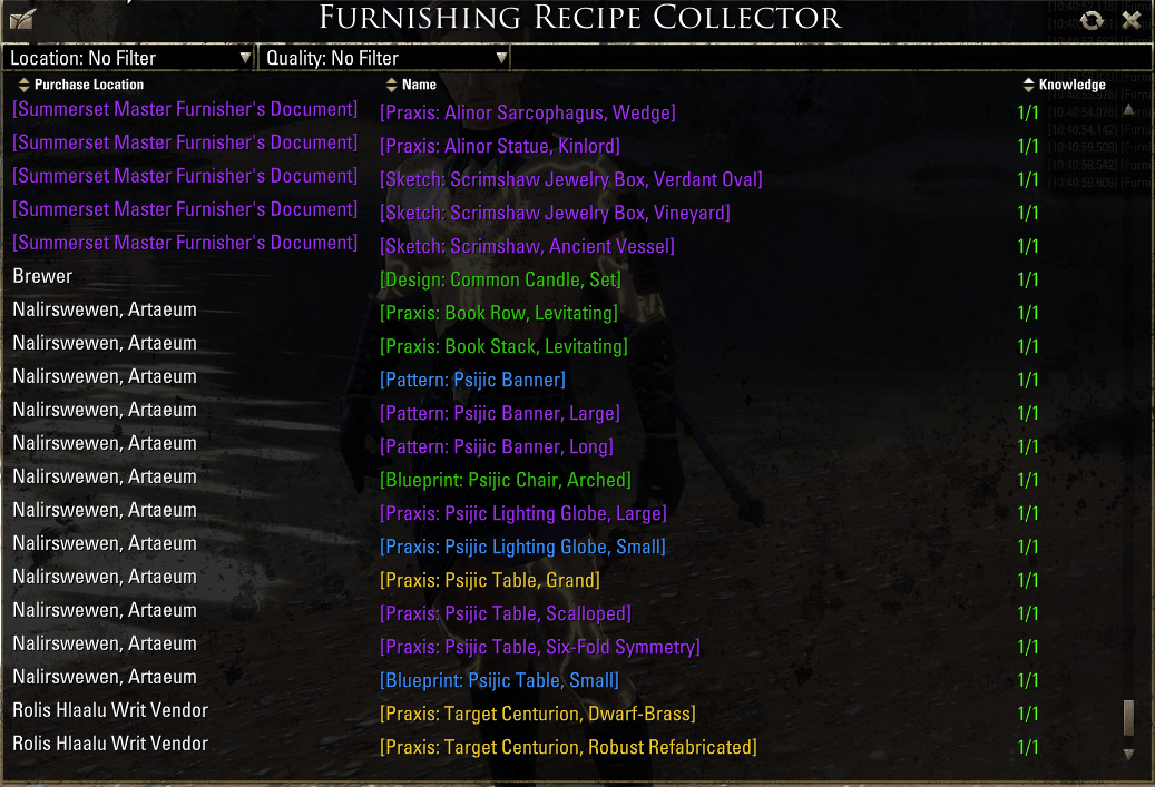 Furnishing Recipe Collector Auction House & Vendors Elder Scrolls