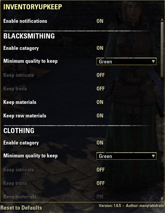 InventoryUpkeep Bags, Bank, Inventory Elder Scrolls Online AddOns