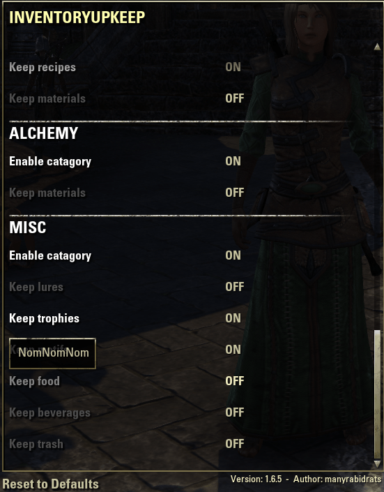 InventoryUpkeep Bags, Bank, Inventory Elder Scrolls Online AddOns