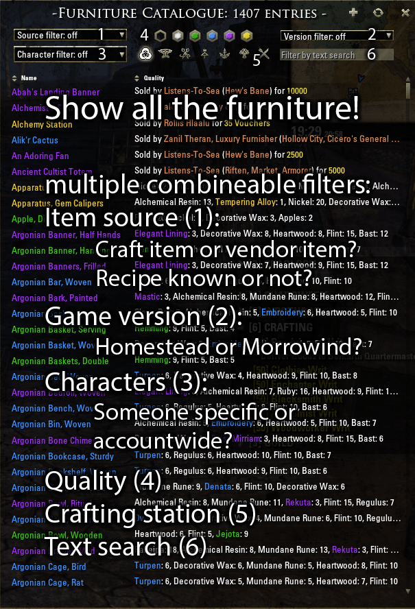 Furniture Catalogue TradeSkill Mods Elder Scrolls Online AddOns