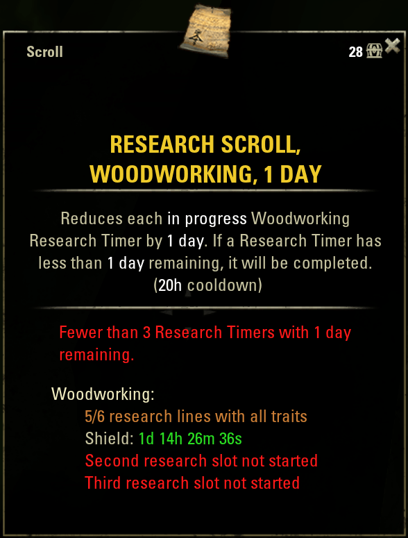 Detailed Research Scrolls : ToolTip : Elder Scrolls Online AddOns