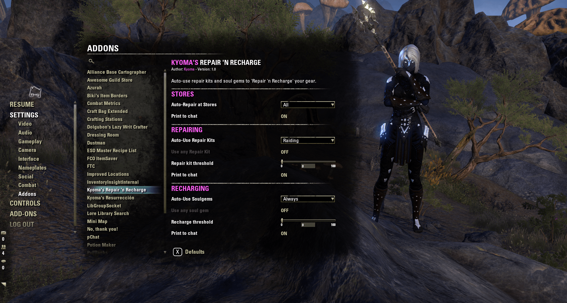 Kyoma's Repair 'n Recharge Bags, Bank, Inventory Elder Scrolls Online AddOns