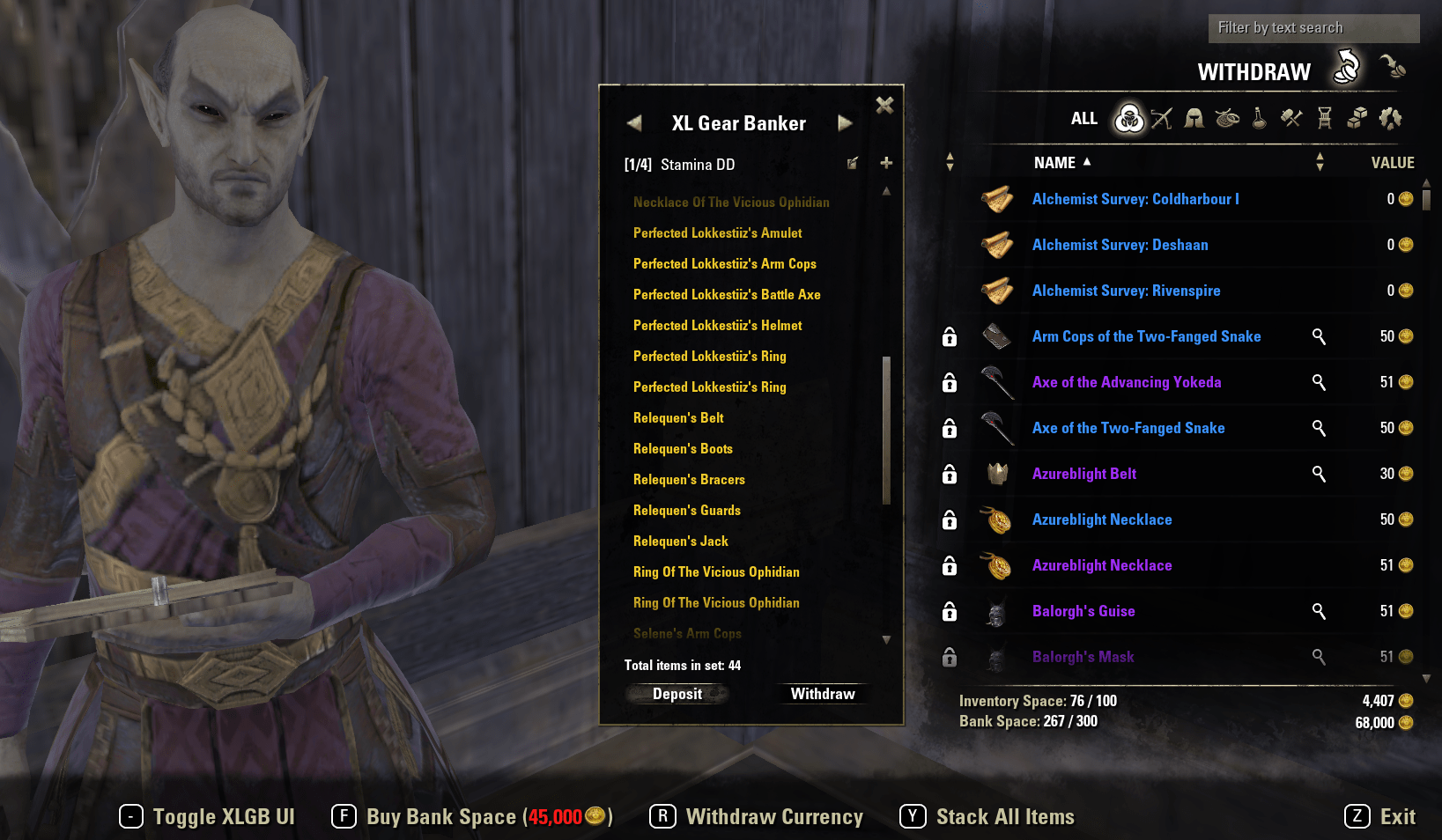 XL Gear Banker Bags, Bank, Inventory Elder Scrolls Online AddOns