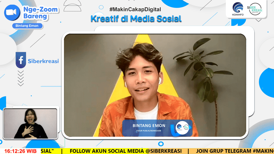 Bintang Emon Bagikan Tips Membuat Konten Kreatif Dalam Kegiatan "Nge-Zoom Bareng Bintang Emon" Kemkominfo Dan Siberkreasi