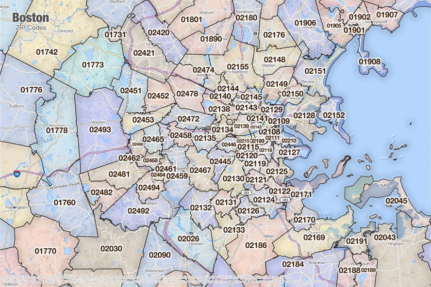 Boston Downtown Zip Code Boston Area Zip Code Map Map Of World