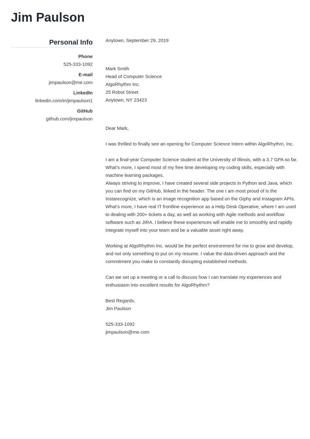 Computer Science Cover Letter Examples & ReadyToUse Templates