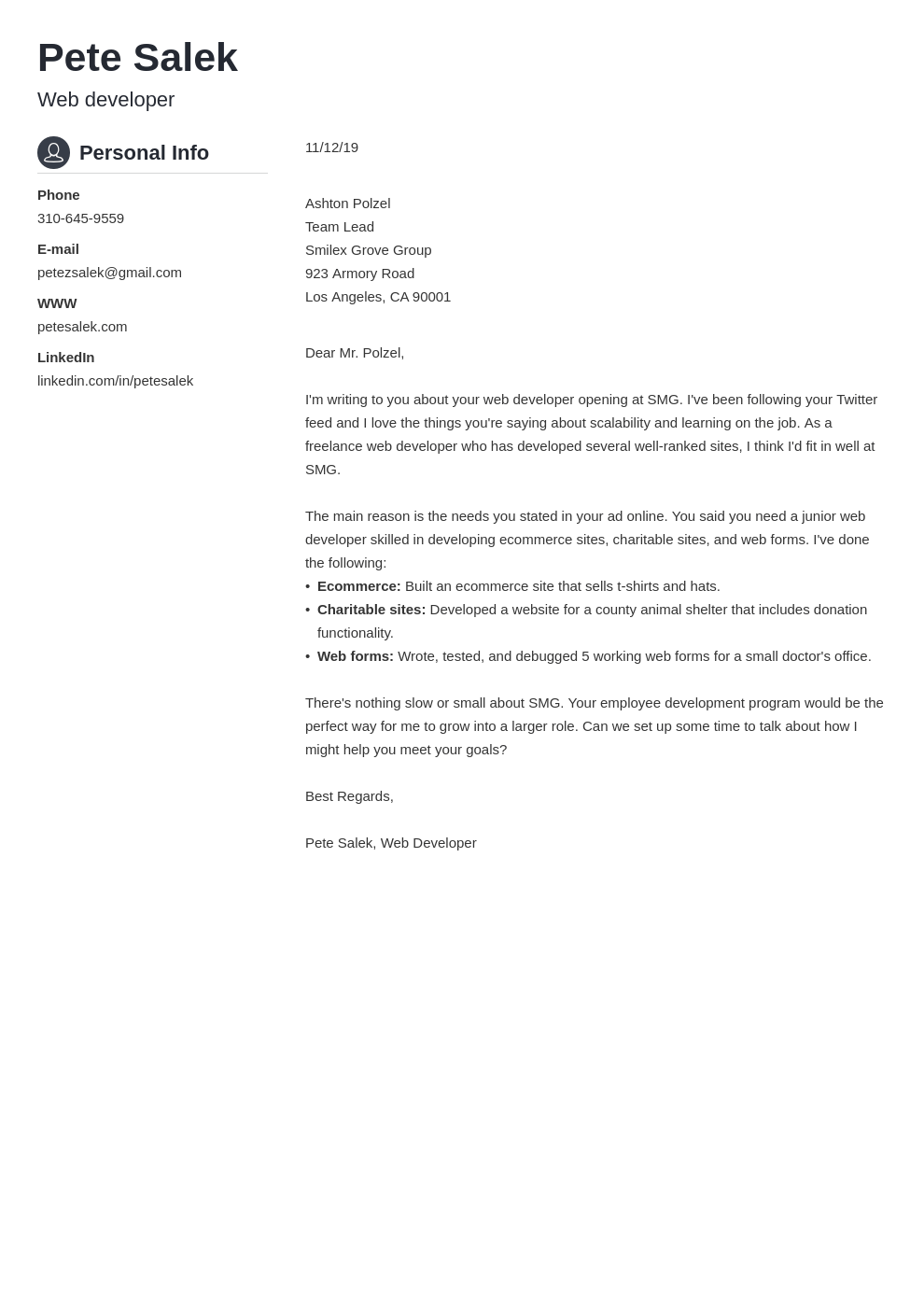 Web Developer Cover Letter Examples & ReadytoUse Templates