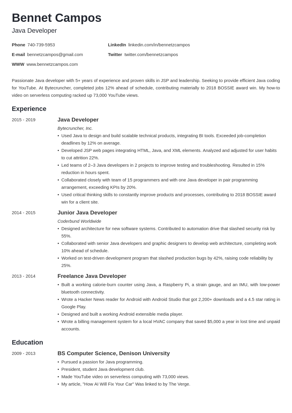 Java Developer Resume (CV) 2021 Samples for Junior & Senior Jobs