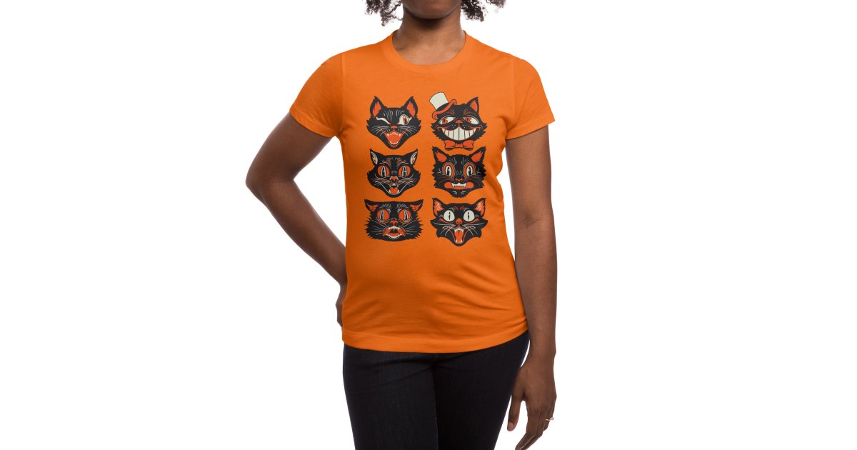 Retro Halloween Black Cats Women's TShirt Fitted CTKR Studio's Artist Shop
